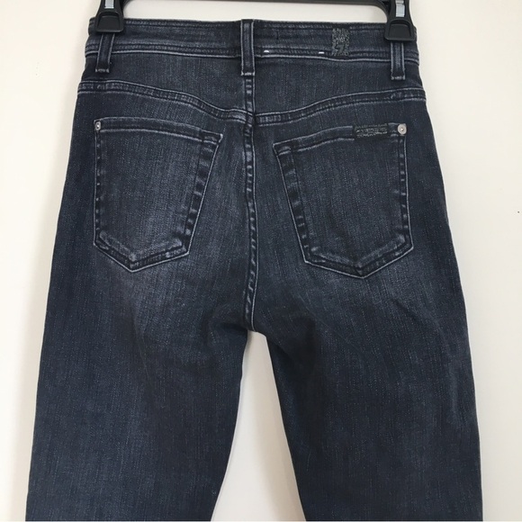 7 For All Mankind The Abby Black High Rise Front Seam Split Raw Hem Skinny Jeans - Picture 4 of 16